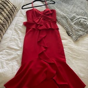 Gianni Bini strapless wedding guest dress.
